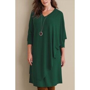 Soft Surroundings Women 1X Marla Dress Plus Size Green Drapey Lagenlook NWT
